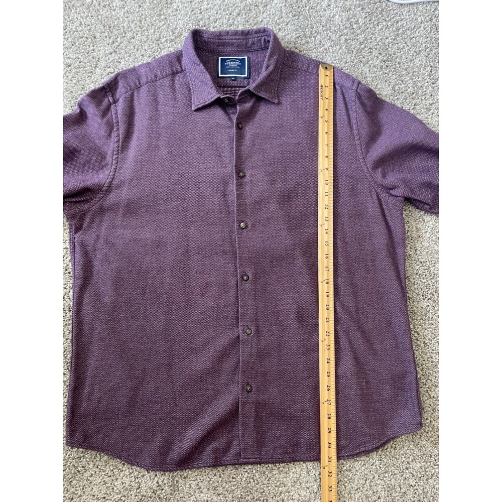Charles Tyrwhitt Button Down Shirt Mens XXL Burgundy Classic Fit Cotton Textured - Picture 5 of 8